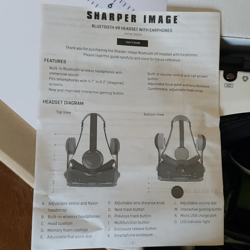 Sharper Image Bluetooth VR Headset with earphones